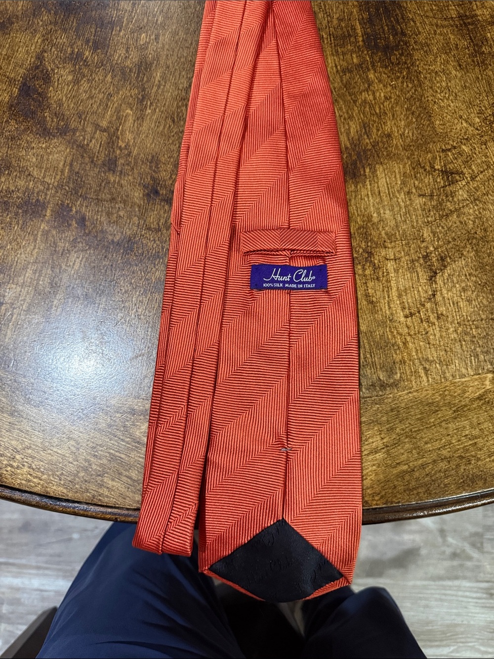 Hunt Club Orange-Red Silk Tie with Chevron Texture